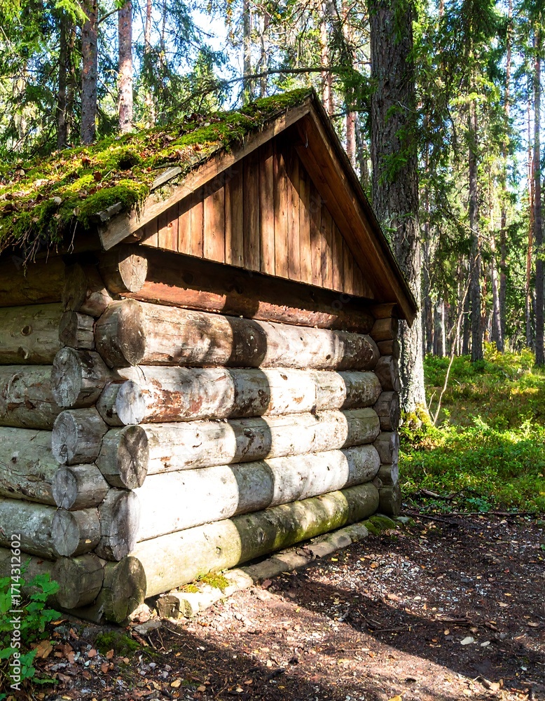 Naklejka premium Wooden cabin in forest