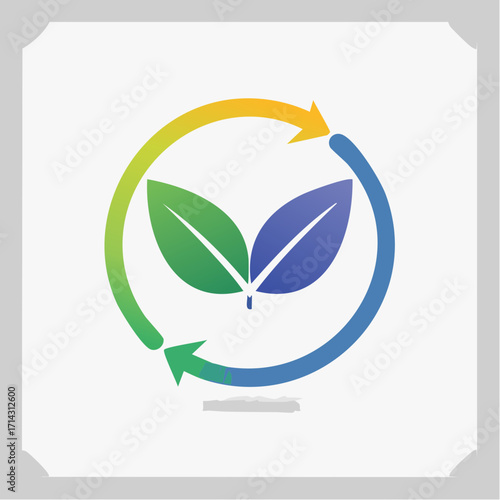 Circular Eco-Friendly Logo Featuring Gradient Arrows, Leaves, and a Sustainable Concept