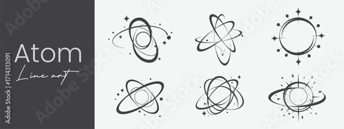 Atom Line Art Designs Science Physics Chemistry Graphic Design Illustration Orbits Nucleus Cosmos Universe Scientific