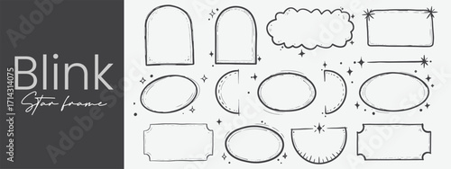 Hand Drawn Frame Set with Sparkle Effect Elements Sketch Doodle Decorative Border Vector Outline Sketchbook Hand Drawn