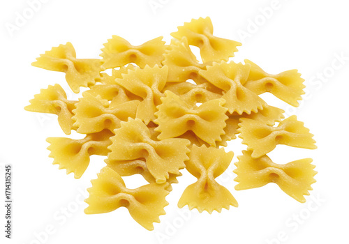 Photos Isolated uncooked farfalle pasta, a dry durum wheat semolina food product, Itali