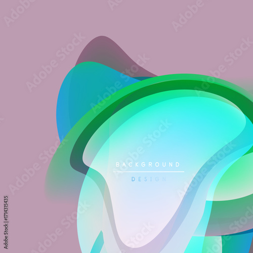 Abstract flowing shapes, vibrant colors. Turquoise, green, purple blend smoothly. Minimalist design, soft gradients create depth.