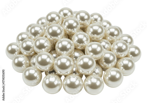 Isolated shiny faux pearls, a pile of beads for crafts or jewelry making, bright decor