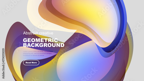 Vibrant abstract shapes overlap, creating fluid geometric background. Colors blend smoothly, offering modern visual appeal.
