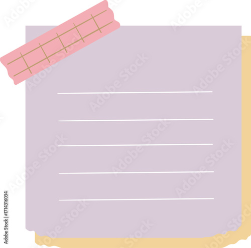 cute rip blank line note memo school office supply with tape vector cartoon illustration