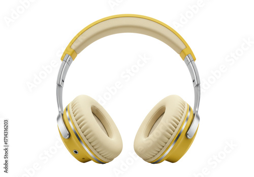 Isolated yellow over-ear headphones, modern audio equipment for music listening and podcasting