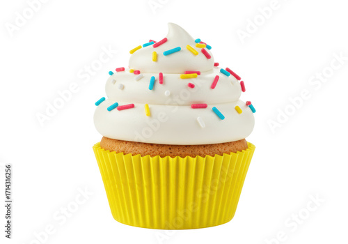 Isolated cupcake with sprinkles, festive dessert and treat, delicious baked confectionery item