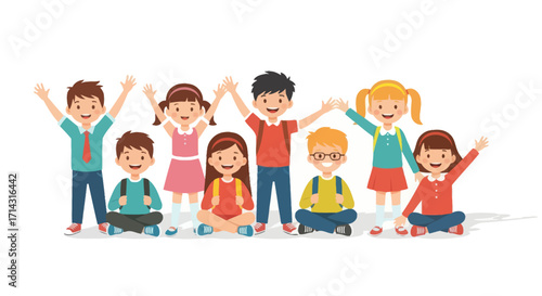 Happy Diverse Group of Children Playing Together.