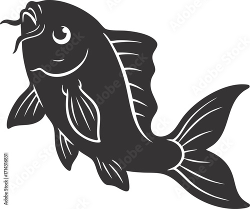 Cartoon cute koi fish on white background