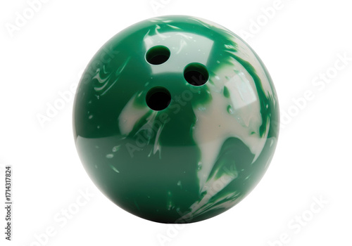 Fotografía Isolated green and white bowling ball for strikes, spares, and recreation on the