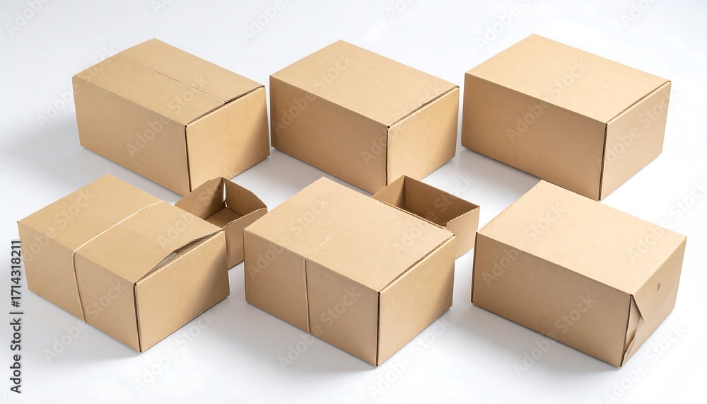 Fototapeta premium Cardboard boxes arranged on a white background