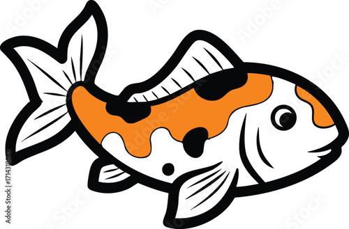 Cartoon cute koi fish on white background