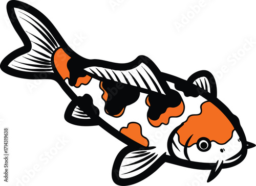 Cartoon cute koi fish on white background