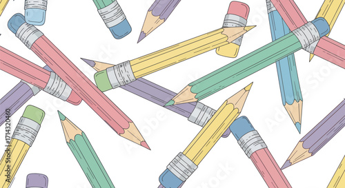 Colorful Assortment of Sharpened Pencils Scattered Randomly.