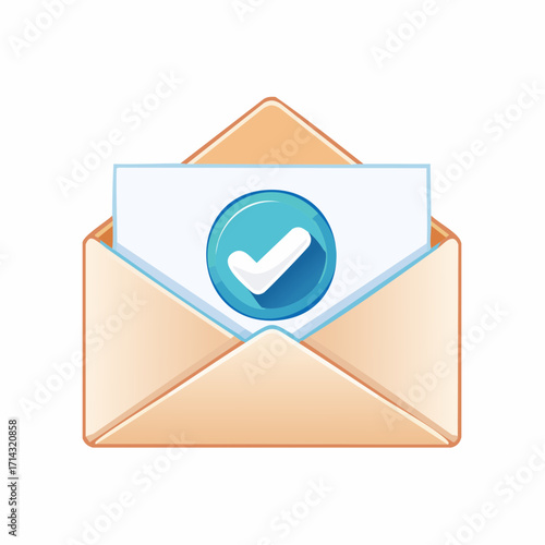 Illustrated image of a confirmed email message with a check mark in a circular icon