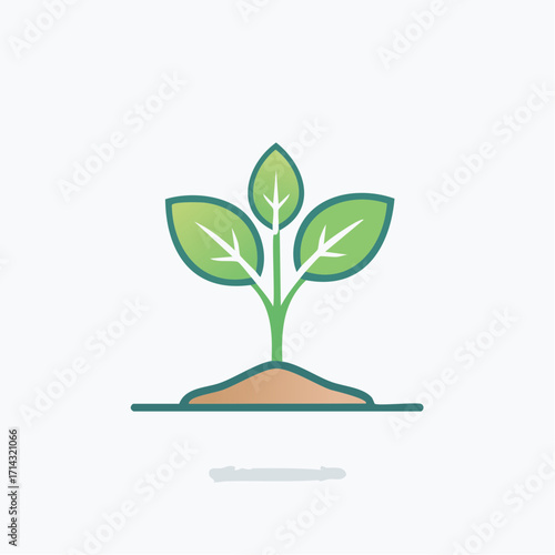 Illustration depicting a young verdant sprout emerging from the fertile earth in vector style