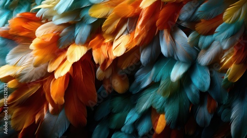 Wallpaper Mural An electrifying arrangement of colorful feathers blends vivid blues and oranges, creating a mesmerizing visual that evokes feelings of freedom and creativity in abstract design. Torontodigital.ca