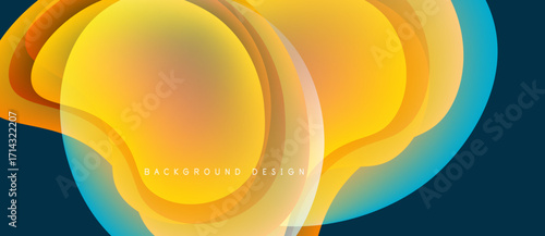 Abstract fluid shapes, vibrant orange, yellow hues blend. Dark background creates dynamic visual contrast. Modern design element.