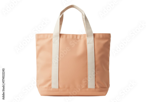 Fotografía Isolated tote bag with carry handles for everyday casual use, beige color, no br