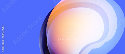 Abstract fluid shapes, gradient colors. Blue background contrasts warm orange, white center. Modern design element, smooth transitions.