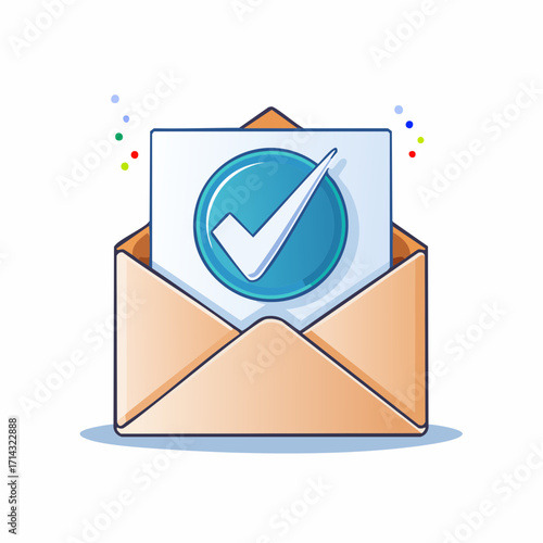Illustration of an Open Envelope with a Checkmark, Signifying Approval or Confirmation