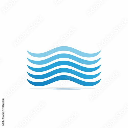 Illustrative depiction of undulating azure strata, stylized as aquatic wave patterns on white canvas