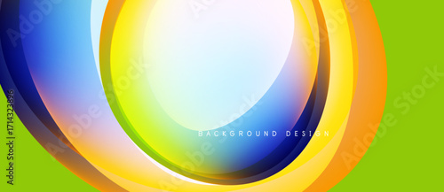 Bright abstract design features layered curves. Vivid colors blend, creating dynamic visual impact. Green background complements flowing shapes.