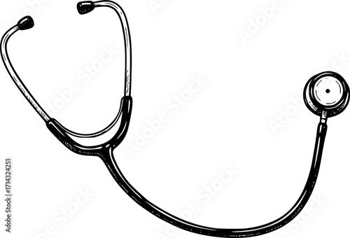 Stethoscope sketch hand drawn medical instrument isolated on white 