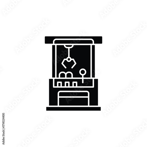 Monochrome Claw Machine Game Graphic on White Background