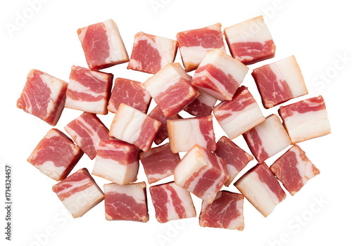 Cuadro en lienzo Isolated uncooked pork belly cubes, cut into bacon lardons and ready for the pan