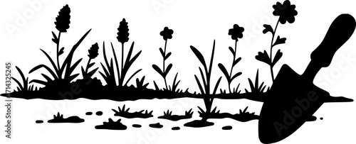 Garden vector hand drawn in garden, garden trowel silhouette in bold minimal 