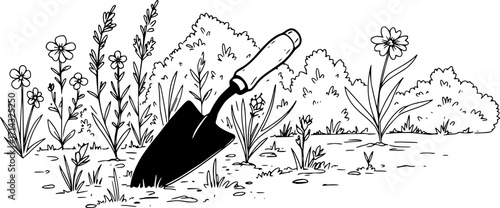 Garden vector hand drawn in garden, garden trowel silhouette in bold minimal 