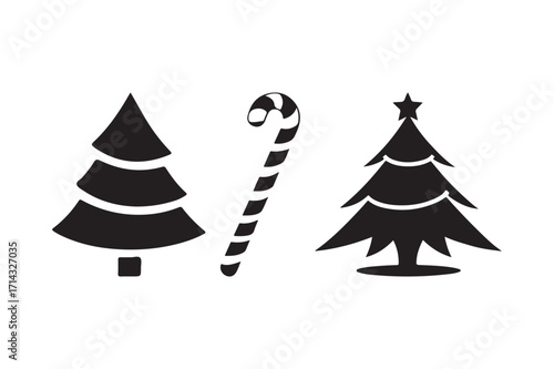 Christmas tree and candy cane silhouettes for holiday design