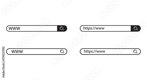Address, navigation and search bar with http and www  on white background 