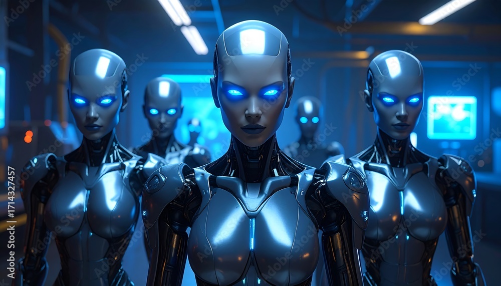 Naklejka premium Futuristic robots in a sterile environment