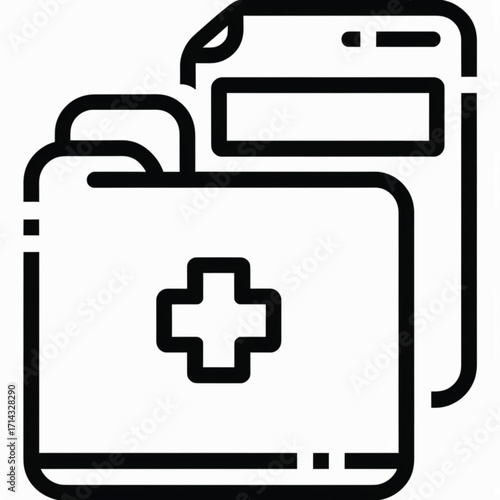 An illustration of a medical folder with a cross symbol and a document.