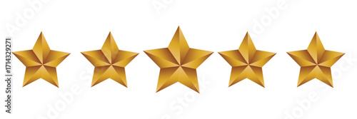 Five golden star rating icons arranged horizontally for excellent customer review feedback