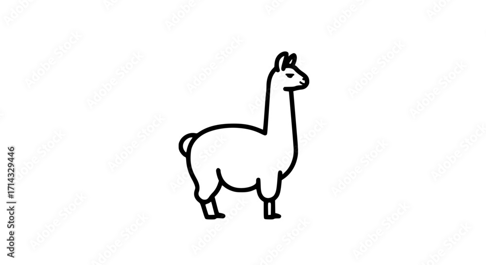 Fototapeta premium Llama standing black white icon