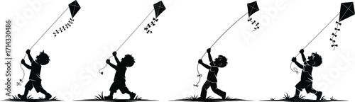 Algebra Simplification Concept with Kite Silhouettes. Child Flying Kite to Visualize Math Expressions.