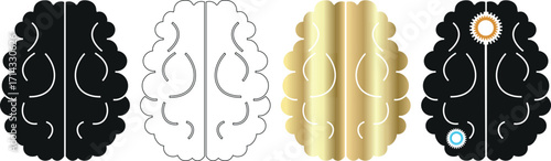 Icons brain black, white, gold, blach with mechanisms