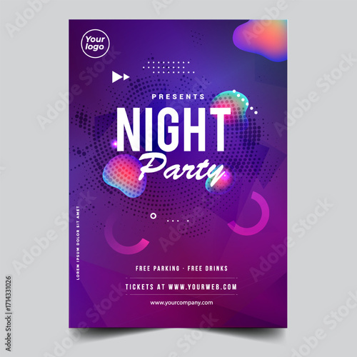 Night dance party music night poster template. Electro style concert disco club party event flyer invitation