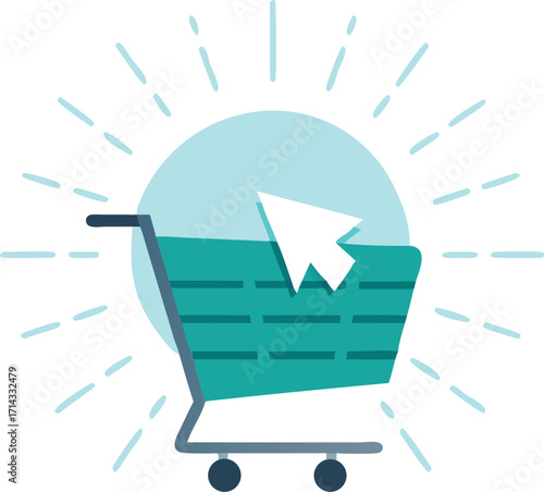 Online shopping cart icon with cursor click for e-commerce purchase transaction vector