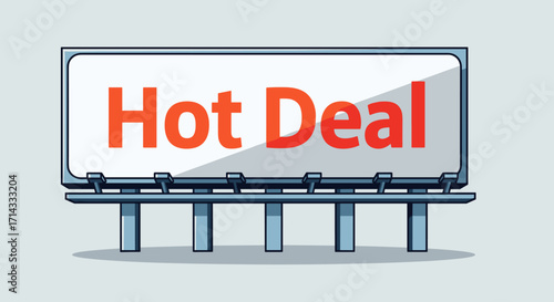 A vibrant vector illustration showcases a modern billboard prominently displaying a 'Hot Deal' message, perfect for commercial promotions and marketing campaigns.