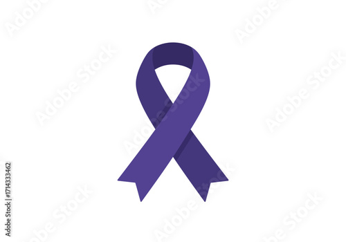 A purple awareness ribbon is centered on a white background