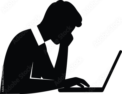 Silhouette of Woman Using Laptop, Concentrated Female Student or Worker, Online Learning, Remote Work, Technology Concept, Digital Lifestyle Art