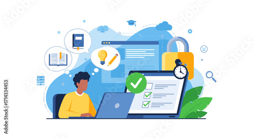 An individual successfully navigates the secure landscape of digital education, completing an important online task with focus and efficiency.