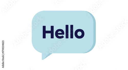 A friendly "Hello" message displayed within a modern, light blue speech bubble, symbolizing communication and greeting on a clean white background.