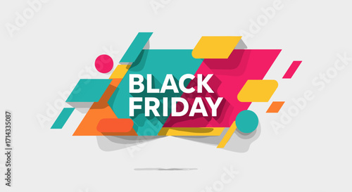 Dynamic Black Friday sale banner featuring bold typography and vibrant geometric shapes, perfect for promoting seasonal discounts and special shopping events.