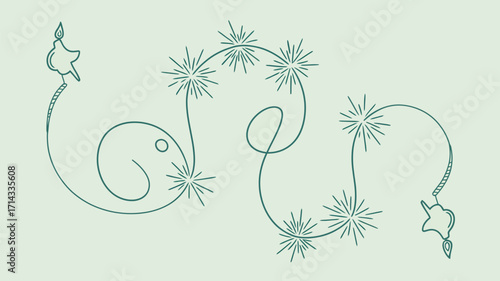 Whimsical line art featuring candles and starbursts creating a decorative swirl on a light background