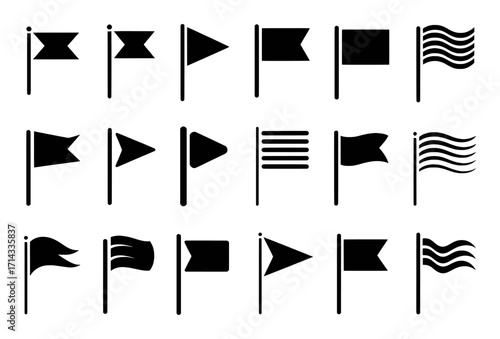 Collection of Black and White Flag Icons on White Background